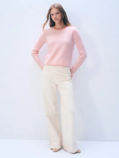 White + Warren White & Warren Cashmere Textured Crewneck Top In Clay Pink Combo