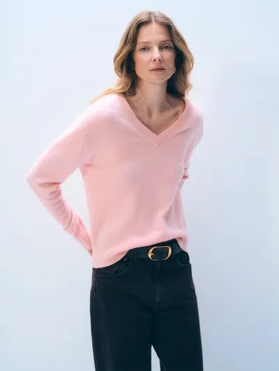 White + Warren White & Warren Cashmere V Neck In Rose Petal In Pink