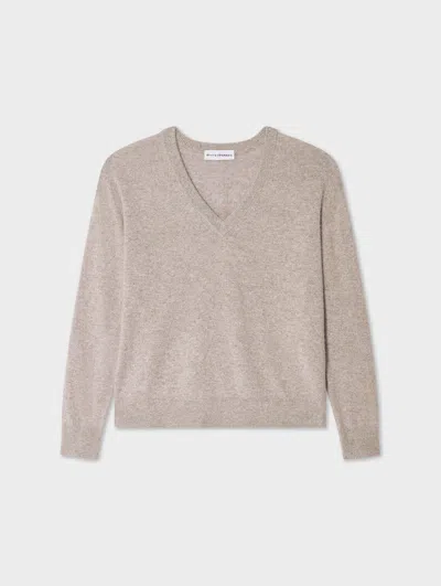 White + Warren White & Warren Cashmere V Neck In Sand Wisp Heather In Neutral