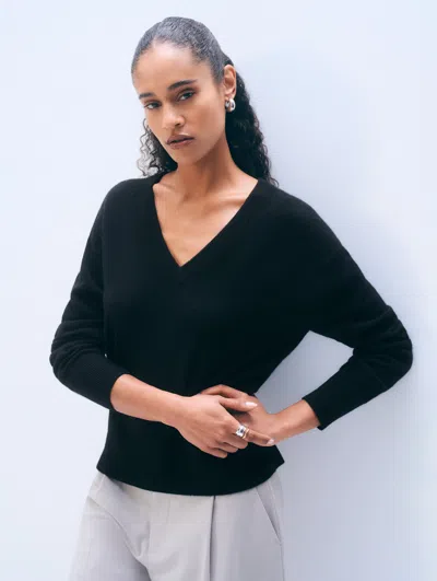 White + Warren White & Warren Cashmere V Neck Sweater In Black-