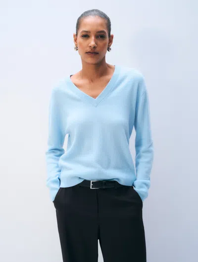 White + Warren White & Warren Cashmere V Neck Sweater In Blue