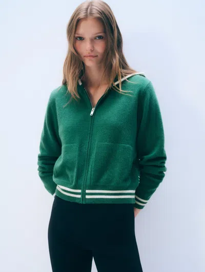 White + Warren White & Warren Cashmere Varisty Hoodie In Green