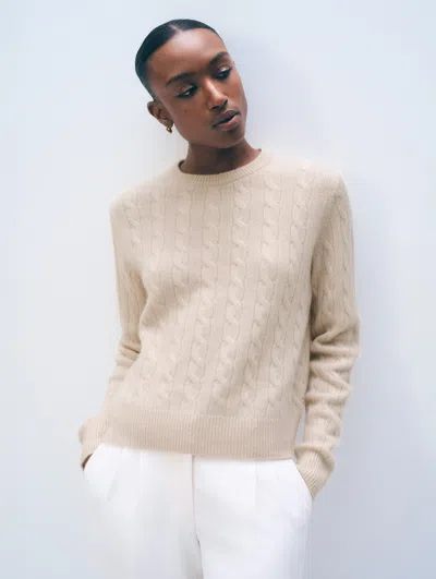 White + Warren White & Warren Cashmere Varsity Cable Crewneck Top In Natural Heather In Neutral