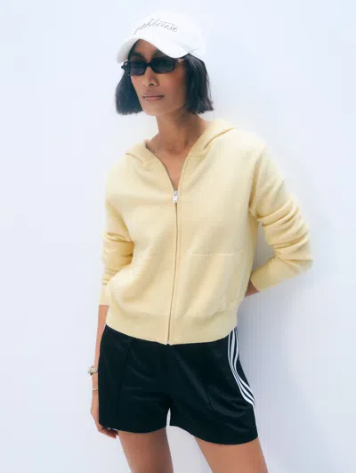 White + Warren White & Warren Cashmere Varsity Hoodie In Lemonade