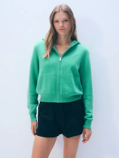 White + Warren White & Warren Cashmere Varsity Hoodie In Retro Green
