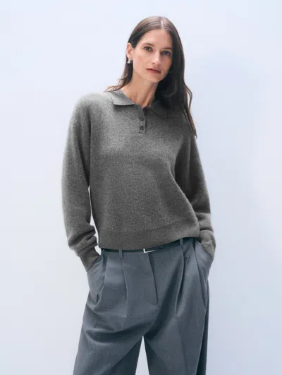 White + Warren White & Warren Cashmere Waffle Polo Sweater In Graphite Heather