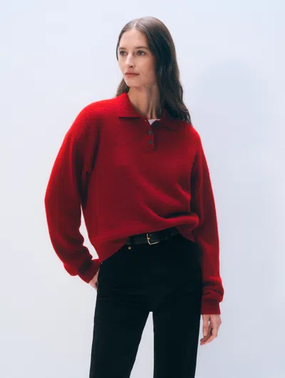White + Warren White & Warren Cashmere Waffle Polo Sweater In Red