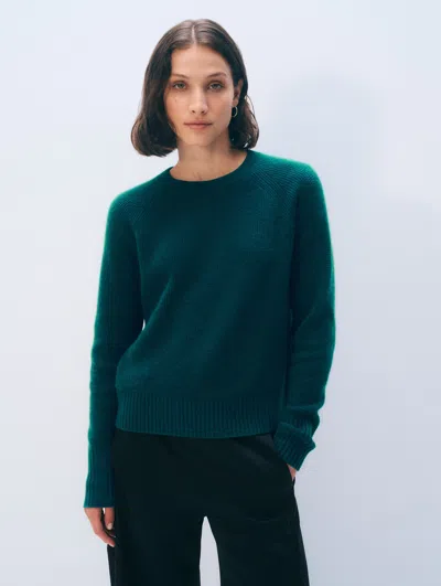 White + Warren White & Warren Cashmere Waffle Sweatshirt In Bright Viridian