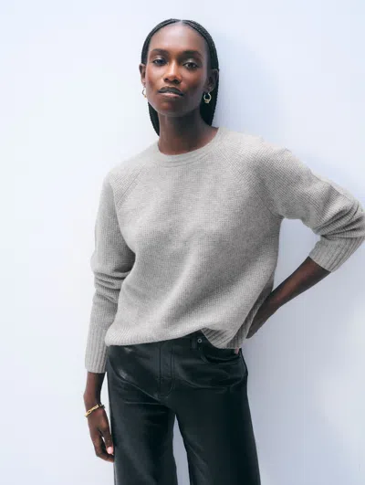 White + Warren White & Warren Cashmere Waffle Sweatshirt In Grey Heather In Gray