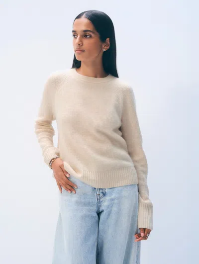 White + Warren White & Warren Cashmere Waffle Sweatshirt In Natural Heather In Neutral
