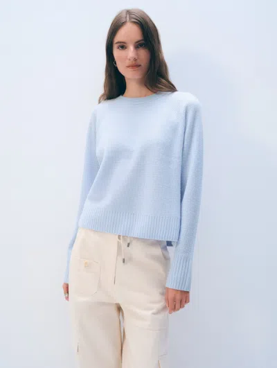 White + Warren White & Warren Cashmere Waffle Sweatshirt In Pale Bue Mist In Blue