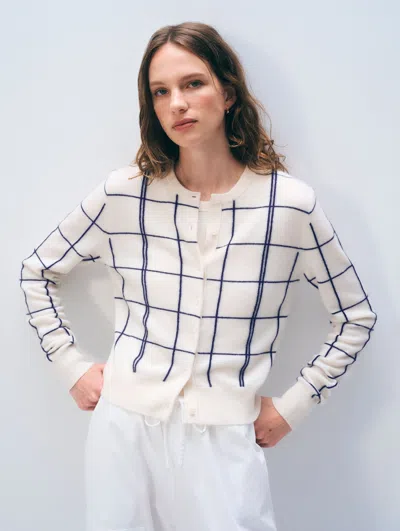 White + Warren White & Warren Cashmere Windowpane Cardigan Sweater In Soft White In Soft White