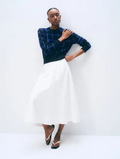 White + Warren White & Warren Cashmere Windowpane Crewneck Top In Deep Navy Blue