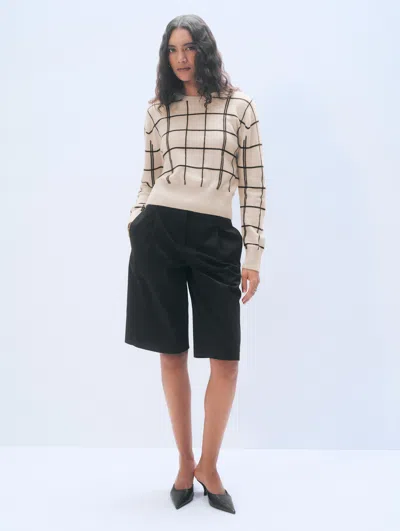 White + Warren White & Warren Cashmere Windowpane Crewneck Top In Natural Heather In Gray