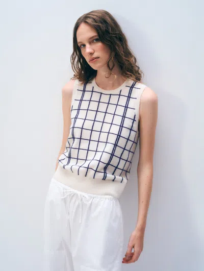 White + Warren White & Warren Cashmere Windowpane Vest Sweater In White In Multi