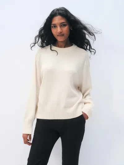 White + Warren White & Warren Cotton Cashmere Crewneck Top In Ivory