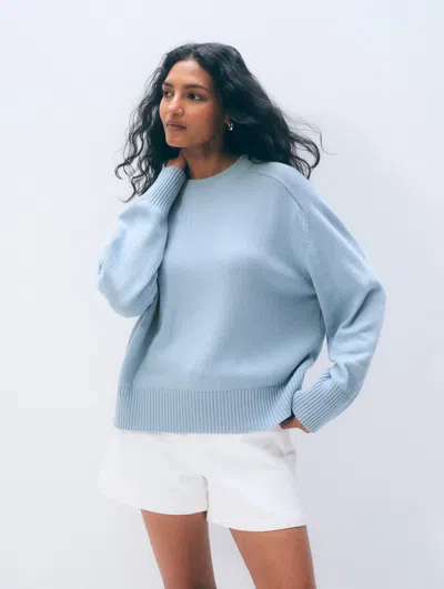 White + Warren White & Warren Cotton Cashmere Crewneck Top In Light Blue