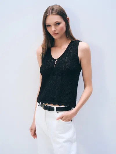White + Warren White & Warren Cotton Crochet Tank Top In Black