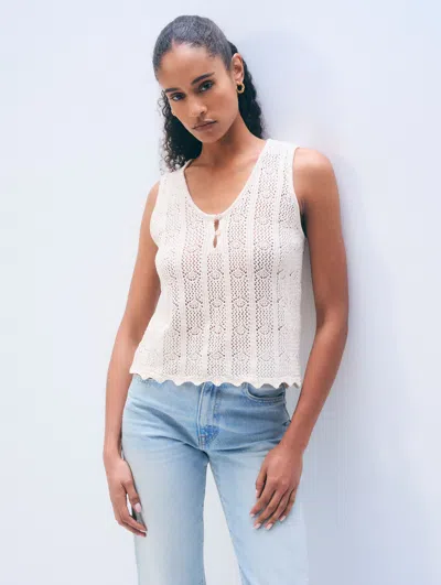 White + Warren White & Warren Cotton Crochet Tank Top In Cream