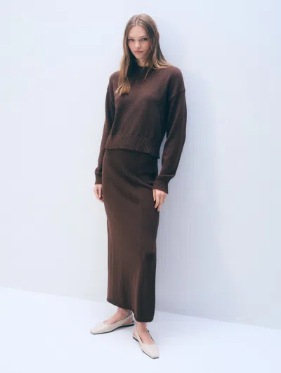 White + Warren White & Warren Cotton Tape Crewneck Top In Dark Espresso