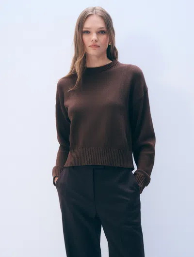 White + Warren White & Warren Cotton Tape Crewneck Top In Dark Espresso In Brown
