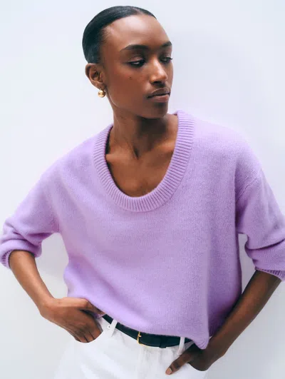 White + Warren White & Warren Featherweight Cashmere Scoopneck Tee Top In Lavender Fog