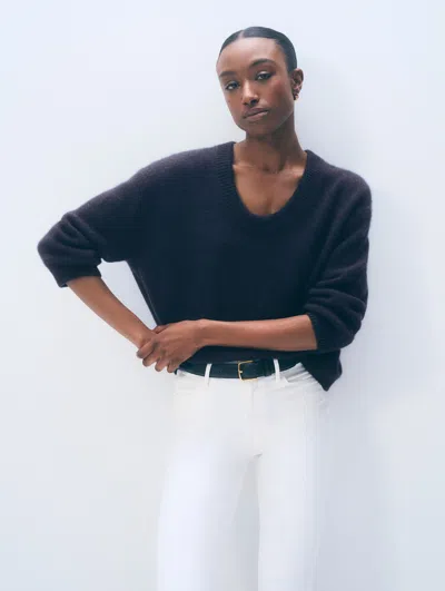 White + Warren White & Warren Featherweight Cashmere Scoopneck Tee Top In Navy