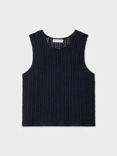 White + Warren White & Warren Hand Crochet Lofty Cotton Tank Top In Deep Navy Blue