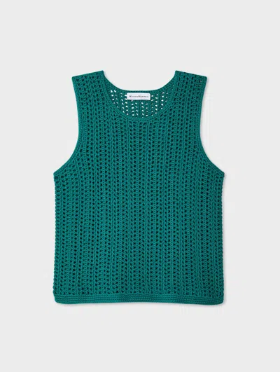 White + Warren White & Warren Hand Crochet Lofty Cotton Tank Top In Teal Green