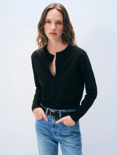 White + Warren White & Warren Linen Blend Cardigan Sweater In Black