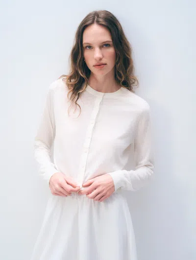 White + Warren White & Warren Linen Blend Cardigan Sweater In White