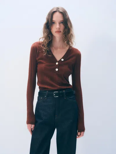 White + Warren White & Warren Linen Blend Henley Sweater In Brown In Red