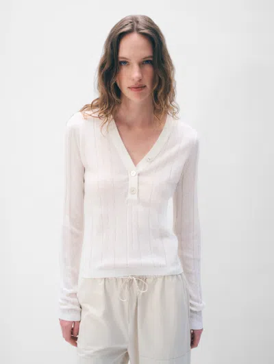 White + Warren White & Warren Linen Blend Henley Sweater In White