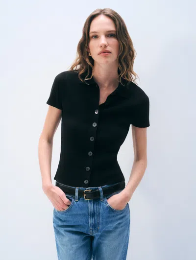 White + Warren White & Warren Linen Blend Top In Black