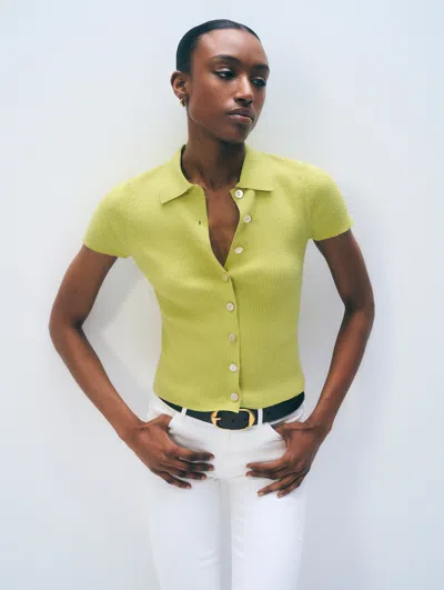 White + Warren White & Warren Linen Blend Top In Green