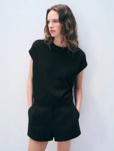 White + Warren White & Warren Linen Blend T-shirt Sweater In Black