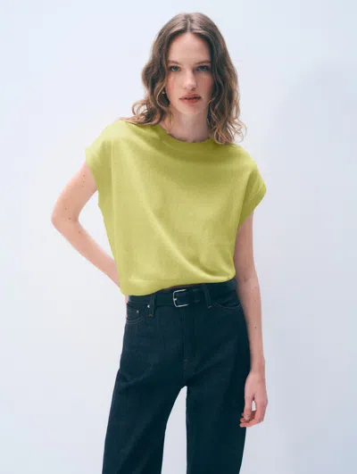 White + Warren White & Warren Linen Blend T-shirt Sweater In Green