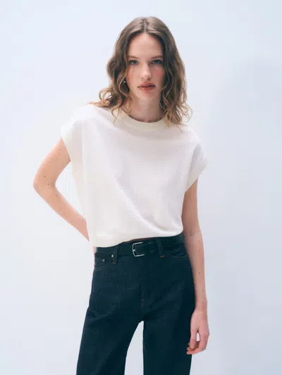 White + Warren White & Warren Linen Blend T-shirt Sweater In White