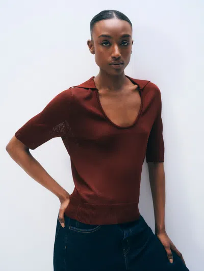 White + Warren White & Warren Luster Viscose Scoop Neck Top In Rich Brown