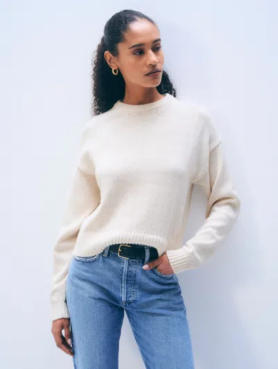 White + Warren White & Warren Luxe Cotton Crewneck Top In Ecru