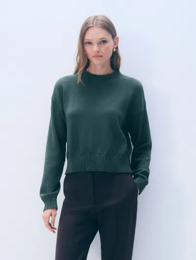 White + Warren White & Warren Luxe Cotton Crewneck Top In Midnight Green