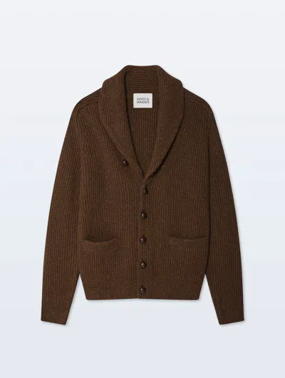 White + Warren White & Warren Merino Wool Donegal Shawl Cardigan Sweater In Walnut Donegal