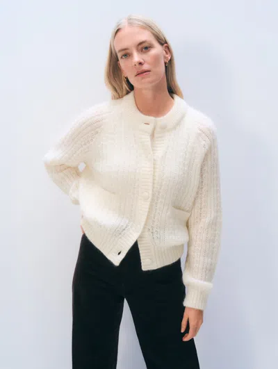 White + Warren White & Warren Mohair Blend Cardigan Sweater In Ivory