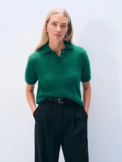 White + Warren White & Warren Mohair Blend Polo Shirt Sweater In Bright Emerald