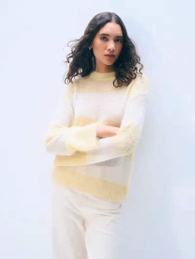 White + Warren White & Warren Mohair Luxe Oversized Crewneck Top In Lemonade/ivory Stripe