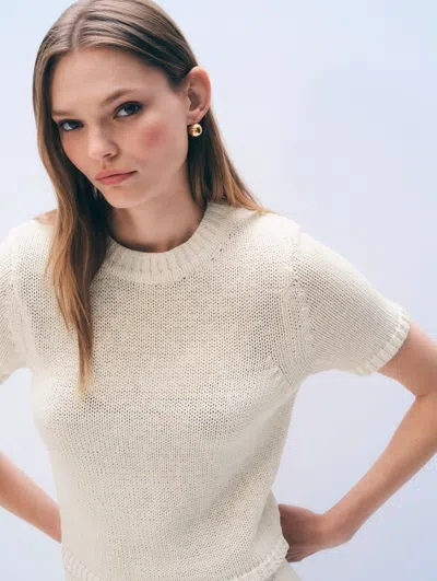 White + Warren White & Warren Organic Cotton Tape T Shirt Sweater In Ecru-