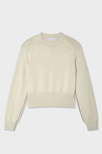 White + Warren White & Warren Soft Cotton Rib Trim Sweatshirt In Ivory/deep Navy Blue In Neutral