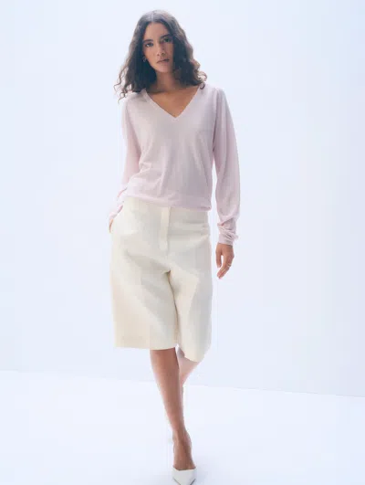 White + Warren White & Warren Sueprfine Merino Wool V Neck Sweater In Pink