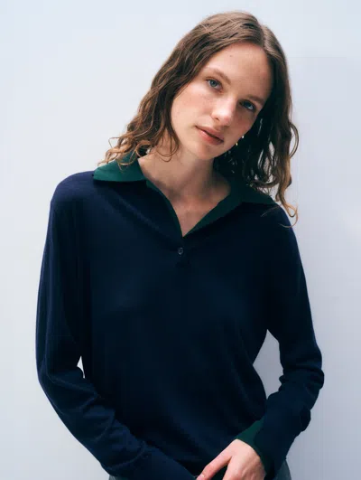 White + Warren White & Warren Superfine Merino Layered Polo Sweater In Green