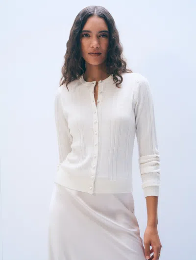 White + Warren White & Warren Superfine Merino Wool Cardigan Sweater In Ivory